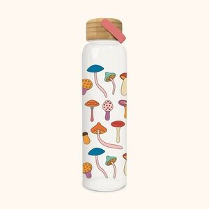 Studio OH! Mushroom Melody REUSABLE glass water bottle w/bamboo lid/21 oz - NWT